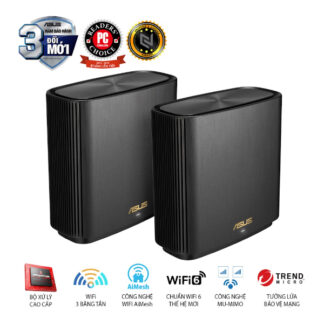 Bộ phát wifi 6 Asus ZenWiFi XT8 2-Pack Đen (Chuẩn AX/ AX6000Mbps/ 6 Ăng-ten ngầm/ Wifi Mesh)