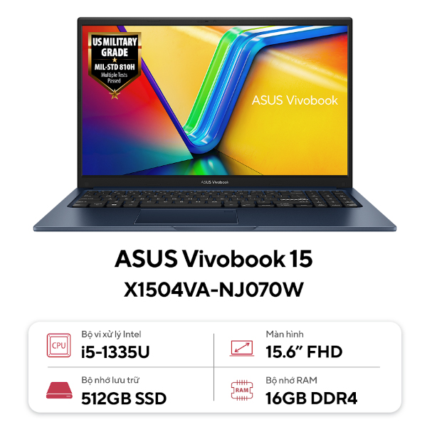 Laptop Asus Vivobook 15 X1504VA-NJ070W (Core i5 1335U/ 16GB/ 512GB SSD/ Intel Iris Xe Graphics/ 15.6inch Full HD/ Windows 11 Home/ Blue/ Vỏ nhựa)