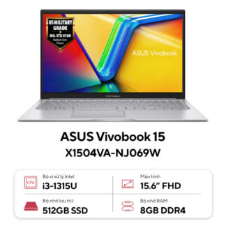 Laptop Asus Vivobook 15 X1504VA-NJ069W (Core i3 1315U/ 8GB/ 512GB SSD/ Intel UHD Graphics/ 15.6inch Full HD/ Windows 11 Home/ Silver/ Vỏ nhựa)