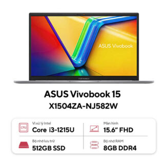 Laptop Asus Vivobook 15 X1504ZA-NJ582W (Core i3 1215U/ 8GB/ 512GB SSD/ Intel UHD Graphics/ 15.6inch Full HD/ Windows 11 Home/ Silver/ Vỏ nhựa)