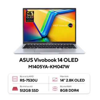 Laptop Asus Vivobook Flip M1405YA-KM047W (Ryzen 5 7530U/ 16GB/ 512GB SSD/ AMD Radeon Graphics/ 14.0inch 2.8K/ Windows 11 Home/ Silver/ Vỏ nhôm)