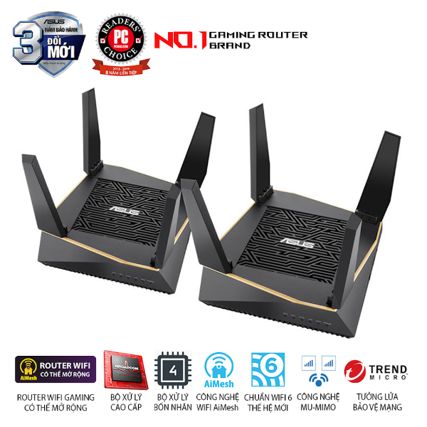 Bộ phát wifi 6 Asus Gaming RT-AX92U 2-Pack (Chuẩn AX/ AX6100Mbps/ 4 Ăng-ten ngoài/ Wifi Mesh/ Dưới 80 User)