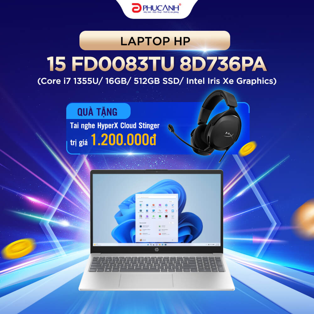 Laptop HP 15 fd0083TU 8D736PA (Core i7 1355U/ 16GB/ 512GB SSD/ Intel Iris Xe Graphics/ 15.6inch Full HD/ Windows 11 Home/ Bạc/ Vỏ nhựa)
