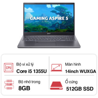 Laptop Acer Aspire A514 56P 562P NX.KHRSV.008 (Core i5 1335U/ 8GB/ 512GB SSD/ Intel UHD Graphics/ 14.0inch WUXGA/ Windows 11 Home/ Gray/ Vỏ nhôm/ 1 Year)