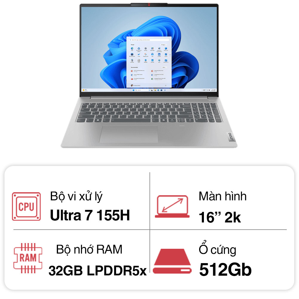 Laptop Lenovo IdeaPad Slim 5 16IMH9 OLED 83DC001SVN (Ultra 7 155H/ 32GB/ 512GB SSD/ Intel Arc Graphics/ 16.0inch 2K/ Windows 11 Home/ Cloud Grey/ Vỏ nhôm/ 2 Year)