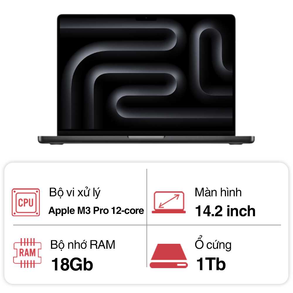 Laptop Apple Macbook Pro 14 MRX43SA/A (Apple M3 Pro 12 Core CPU/ 18Gb/ 1TB/ 18 core GPU/ Space Black)