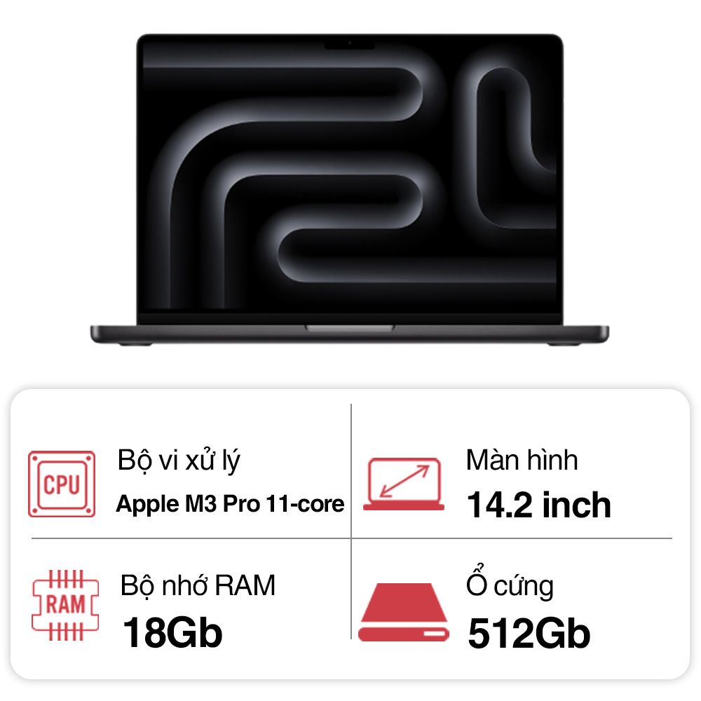 Laptop Apple Macbook Pro 14 MRX33SA/A (Apple M3 Pro 11 Core CPU/ 18Gb/ 512GB/ 14 core GPU/ Space Black)