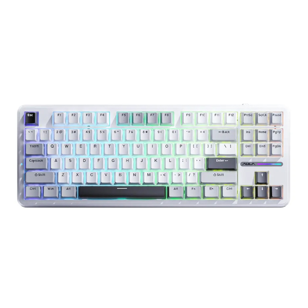 Bàn phím cơ Aula F87 Xám Trắng Xám Đậm (Grey wood switch/ ABS/ LED RGB)