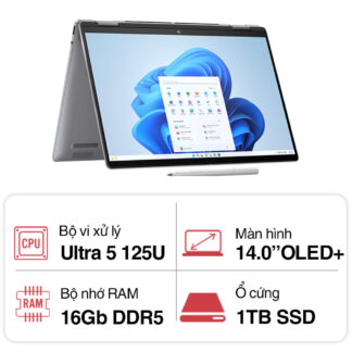 Laptop HP Envy x360 14-fc0092TU A19C2PA (Ultra 5 125U/ 16GB/ 1TB SSD/ 14.0inch OLED Touch/ Win11/ Silver/ Vỏ nhôm/ Pen)